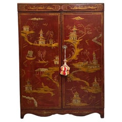 Armario Chinoiserie Rojo Inglés Siglo XIX