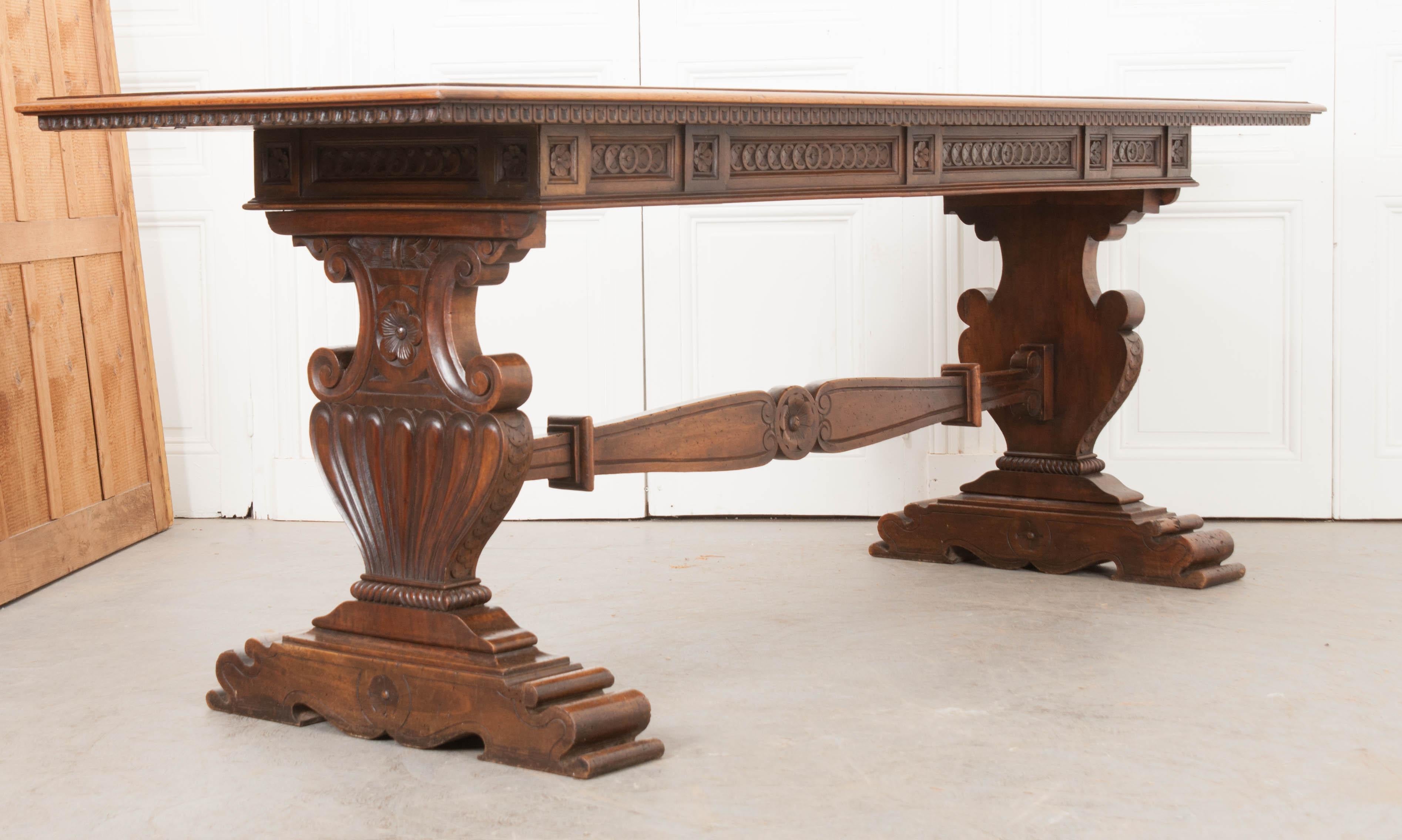 Hand-Carved English 19th Century Regency Classicism Library Table