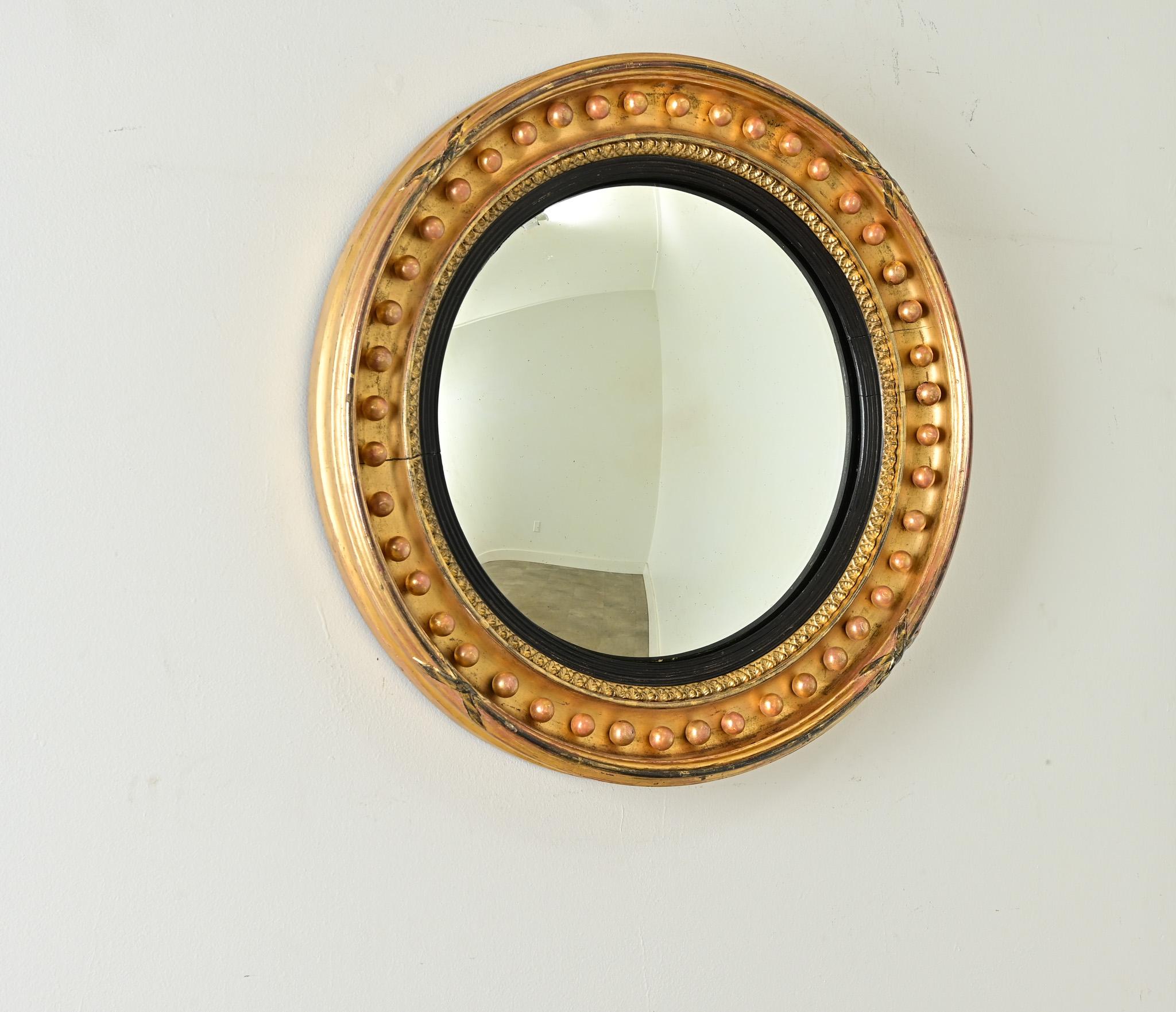 Sculpté à la main Miroir convexe Regency anglais du 19ème siècle