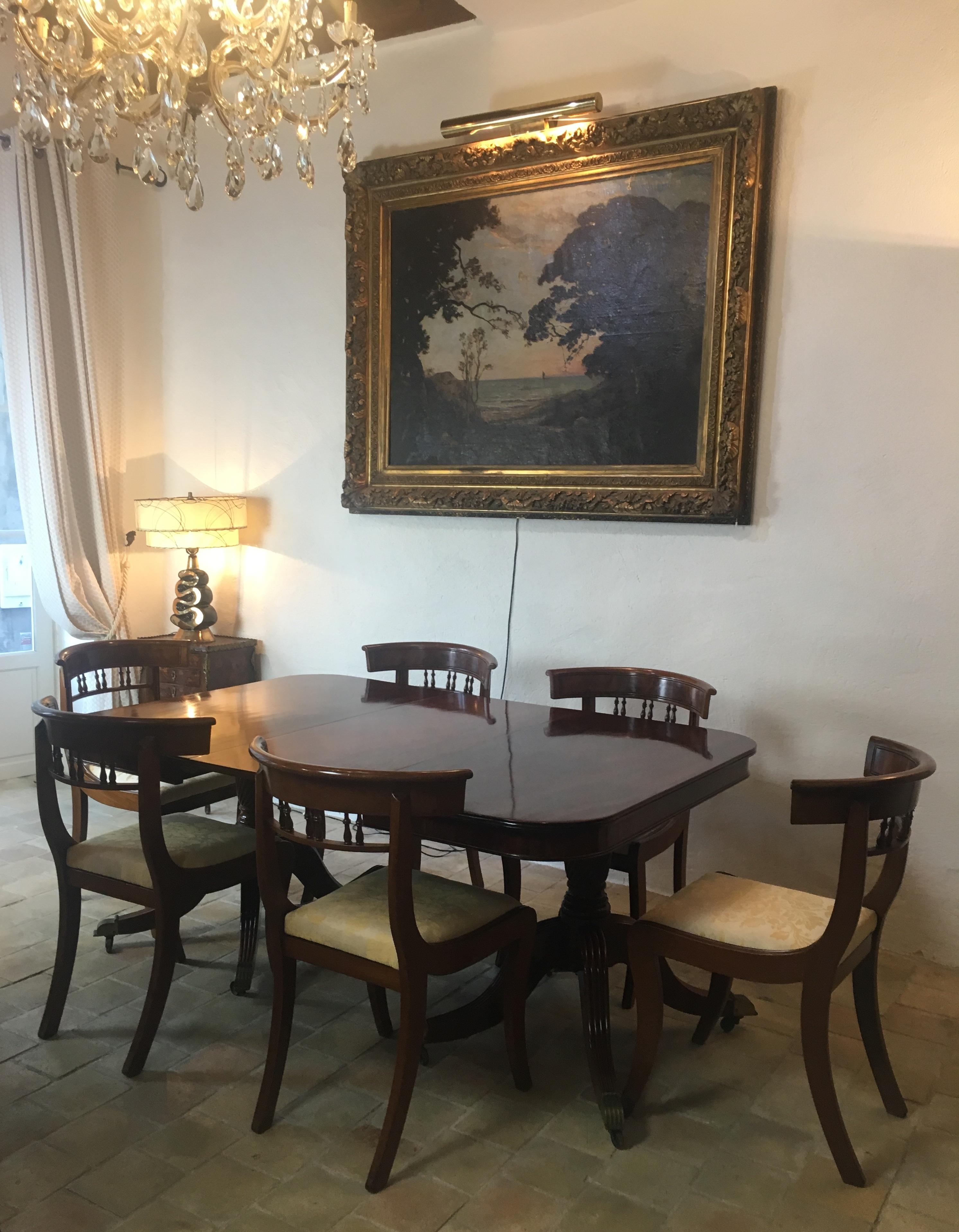 XIXe siècle Table de salle  manger  rallonge  double pidestal en acajou du 19e sicle. en vente