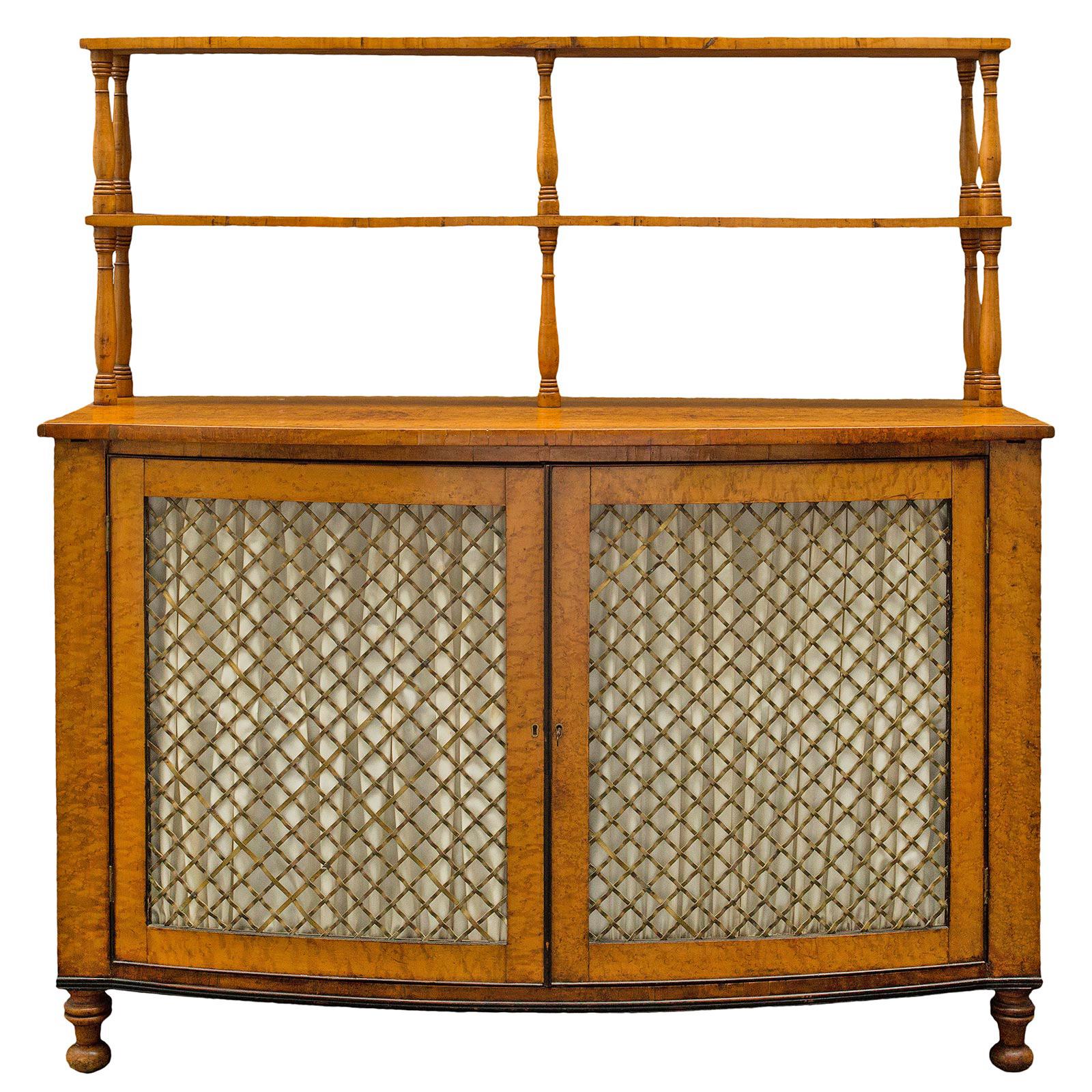 English 19th Century Regency St. Bow Front Birds Eye Maple Cabinet, Circa 1810 For Sale