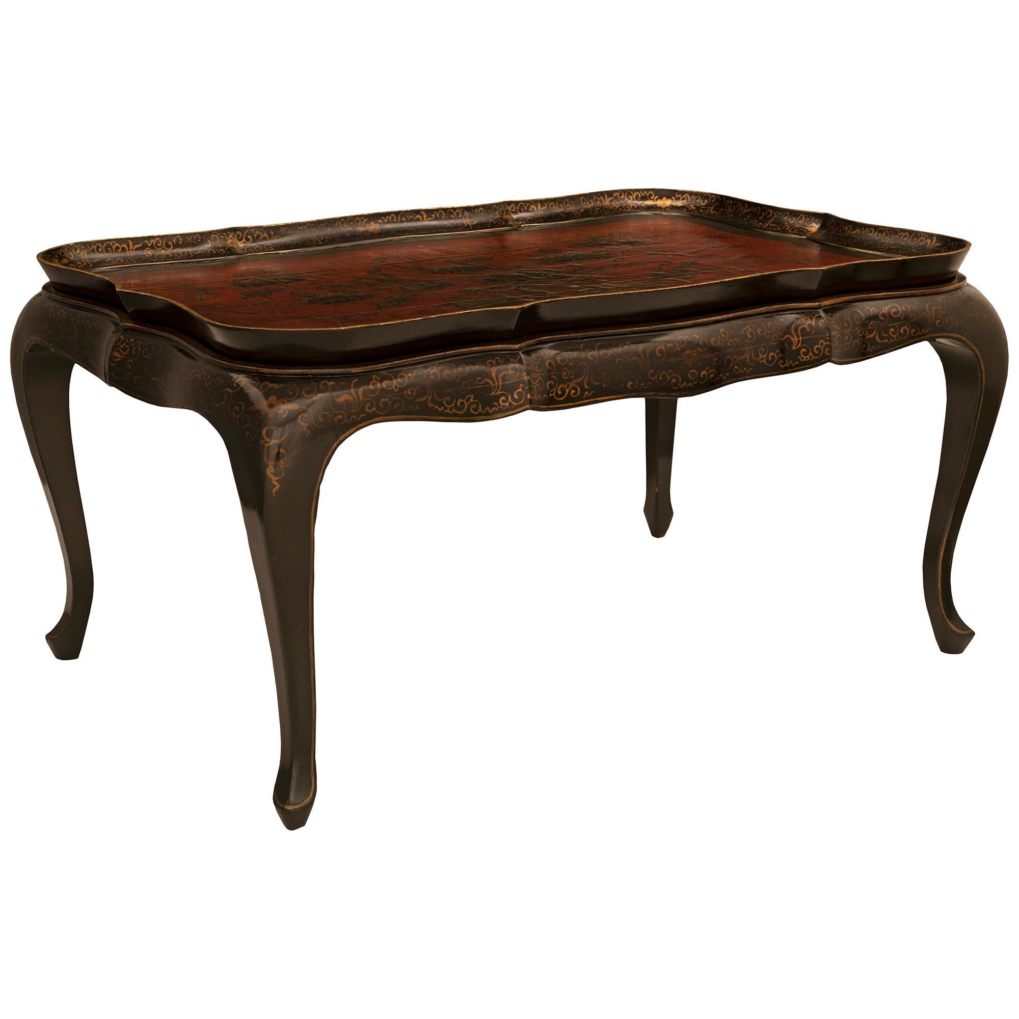 Lacquered English 19th Century Regency St. Chinoiserie Lacquer Coffee Table For Sale