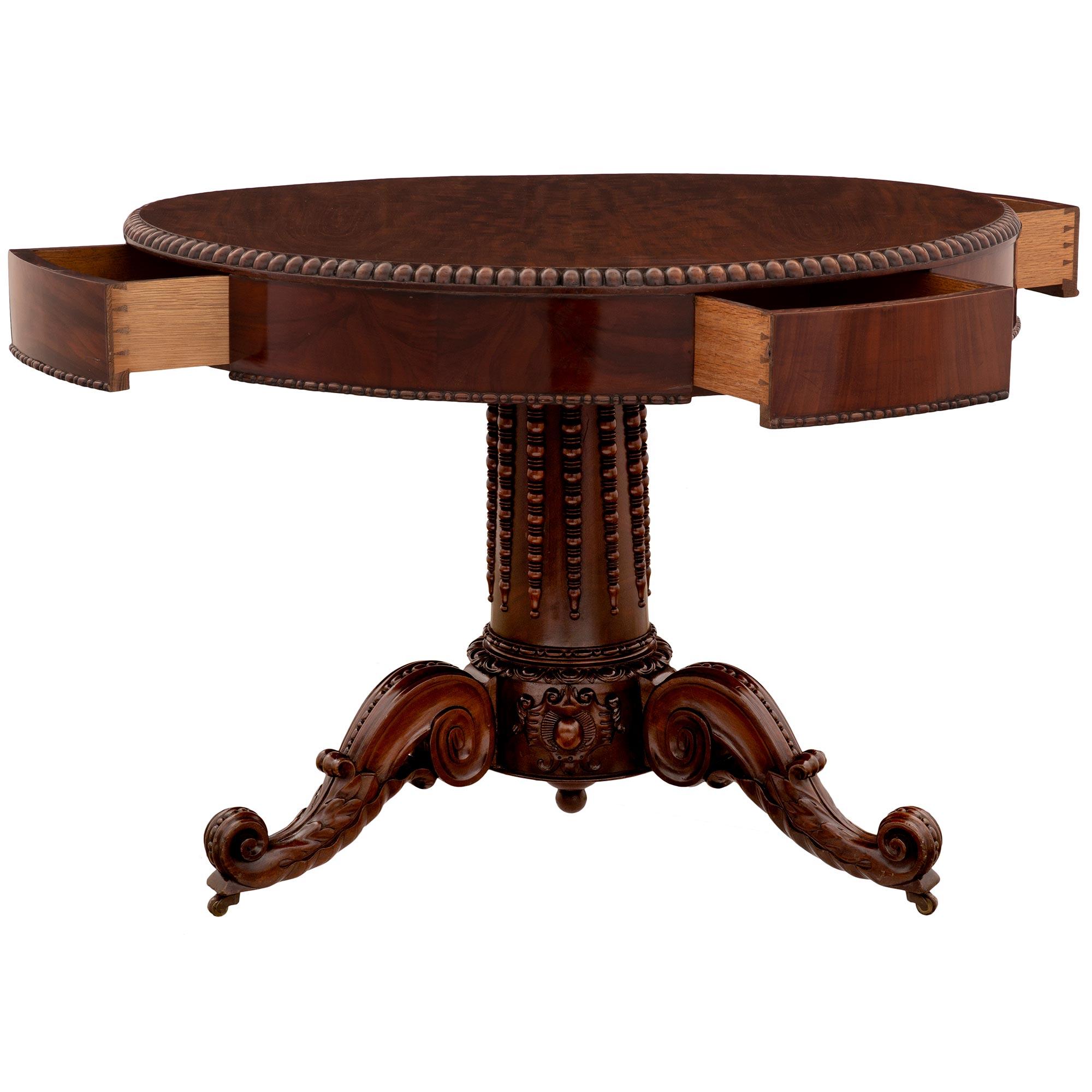 English 19th Century Regency St. Flamed Mahogany Center Table For Sale 1