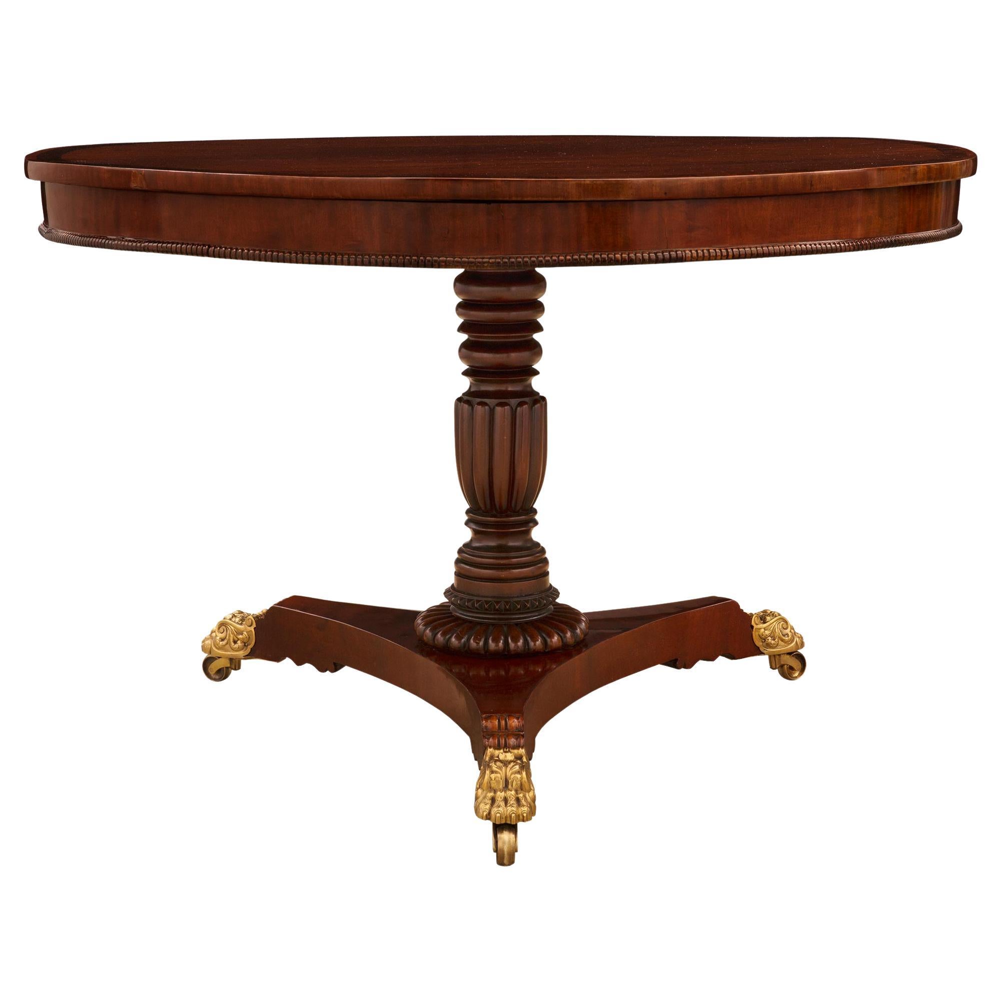 English 19th Century Regency Style Mahogany, Kingwood and Ormolu Center Table For Sale