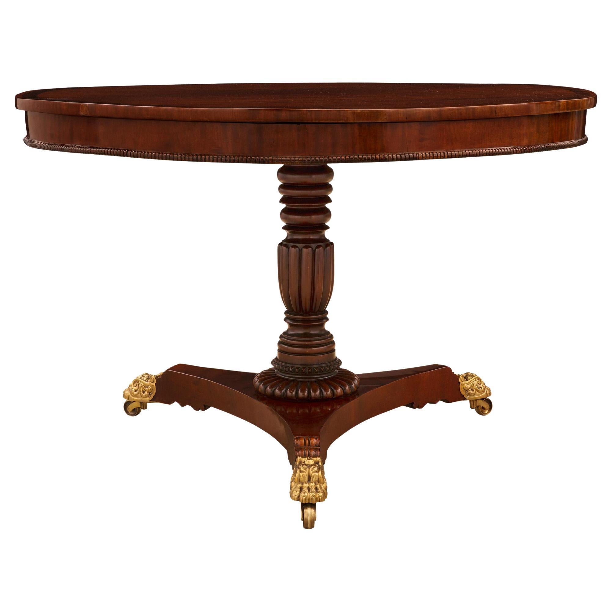 English 19th Century Regency Style Mahogany, Kingwood and Ormolu Center Table