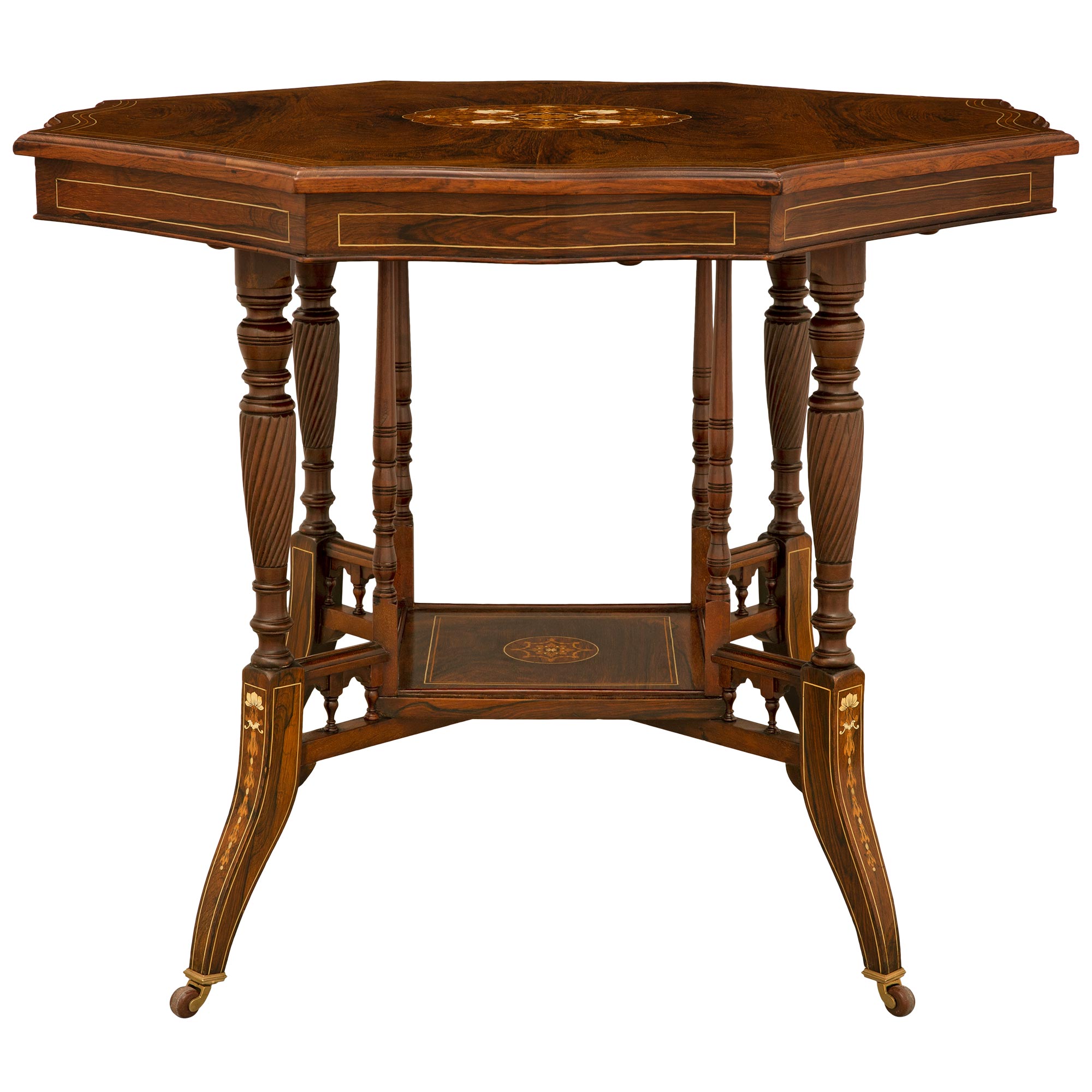 Table centrale/d'appoint anglaise de style Régence du 19ème siècle en marqueterie de bois de rose en vente