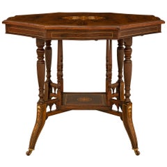 Table centrale/d'appoint anglaise de style Régence du 19ème siècle en marqueterie de bois de rose