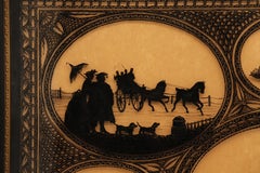 English 19th century reverse silhouette painting of equestrian scenes, C 1860