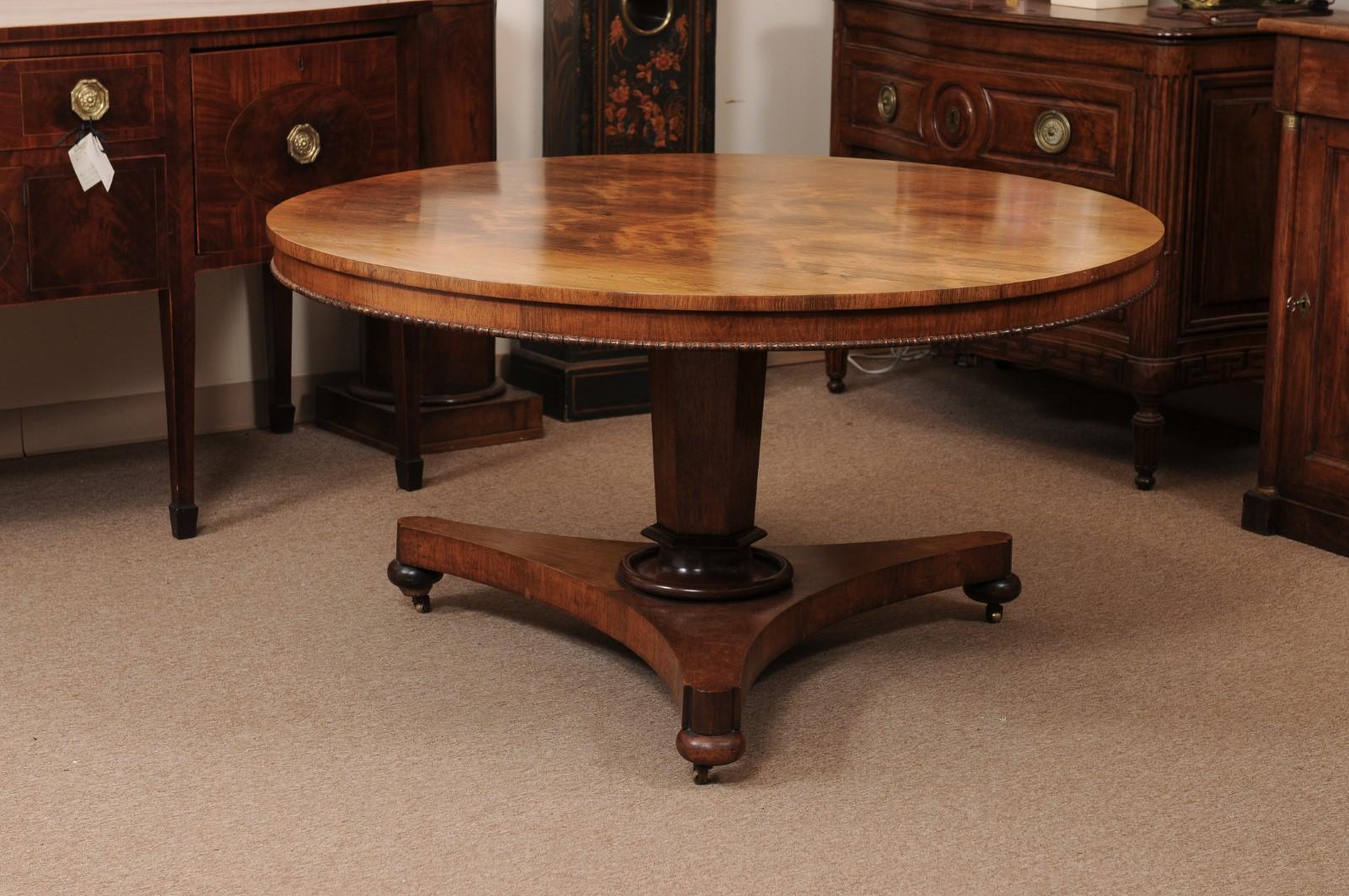 English 19th Century Rosewood Center Table with Beaded Egde and Pedestal Base an 3
