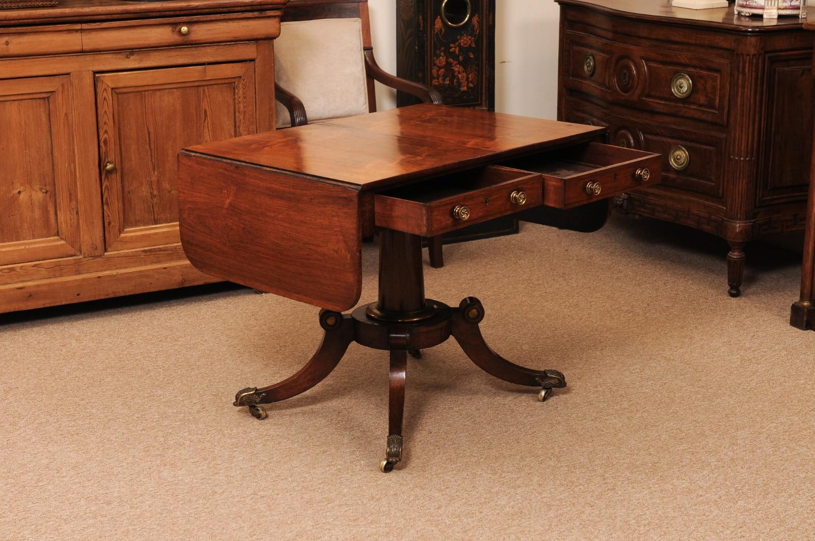 English 19th Century Rosewood Drop Leaf Sofa Table In Fair Condition For Sale In Atlanta, GA