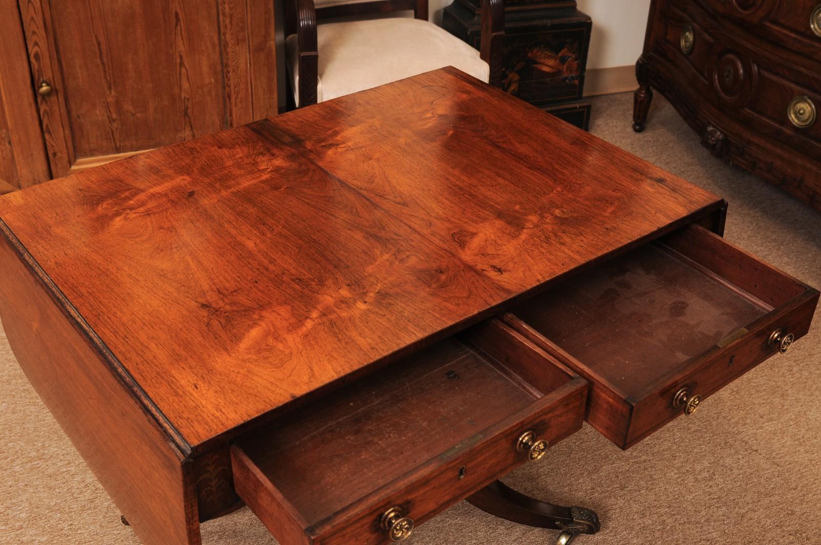 English 19th Century Rosewood Drop Leaf Sofa Table For Sale 2