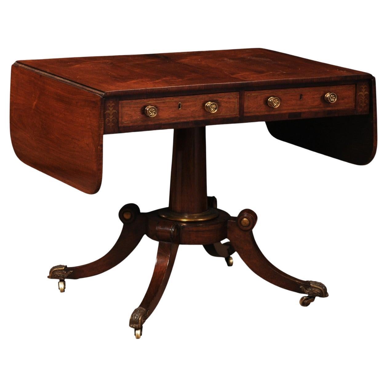 English 19th Century Rosewood Drop Leaf Sofa Table For Sale