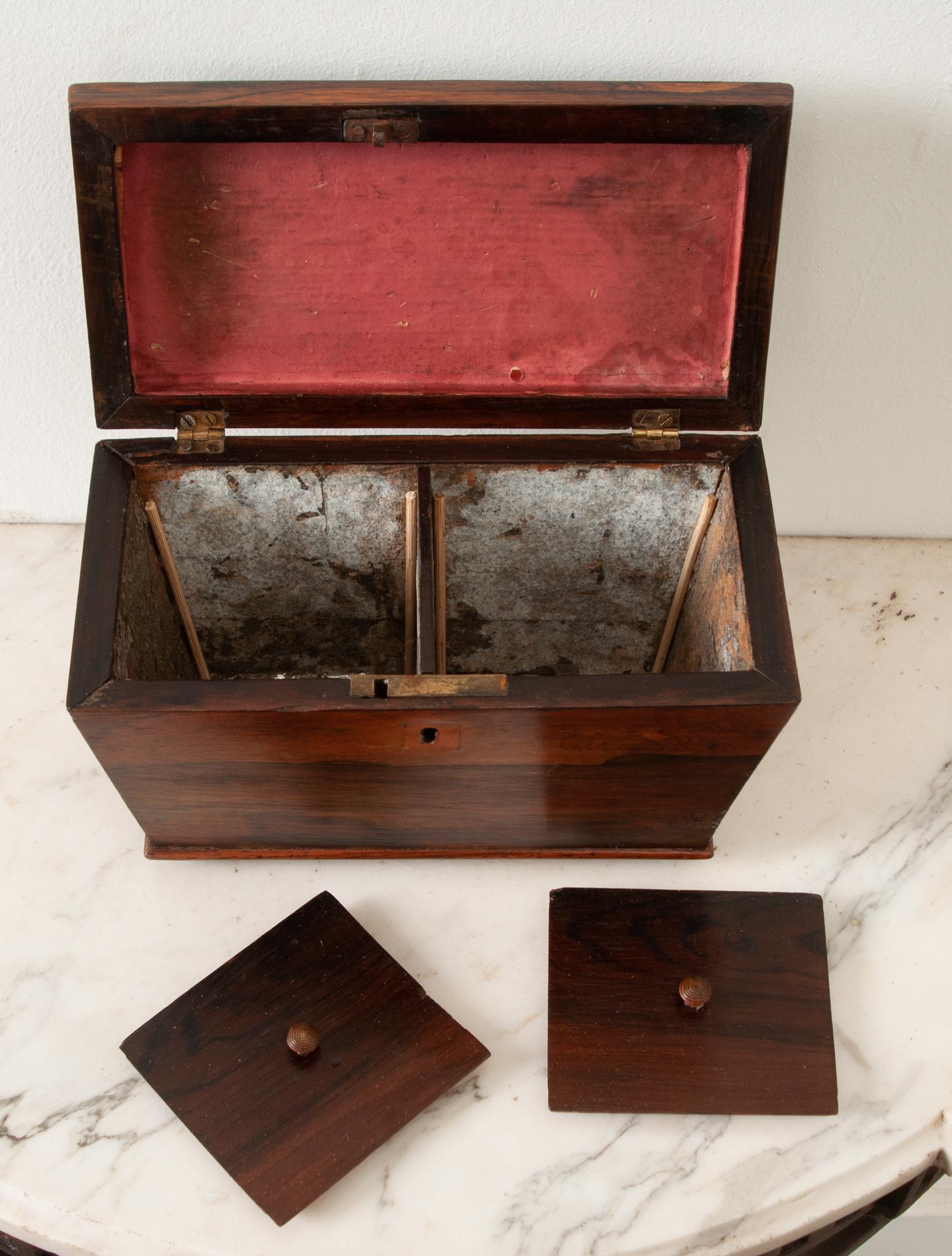 Hand-Carved English 19th Century Rosewood Tea Caddy For Sale