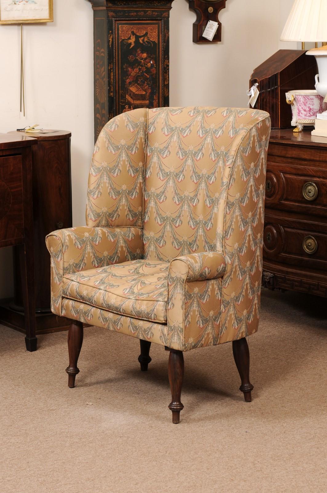 English 19th Century Rosewood Upholstered Barrel Wing Back Chair For Sale 7