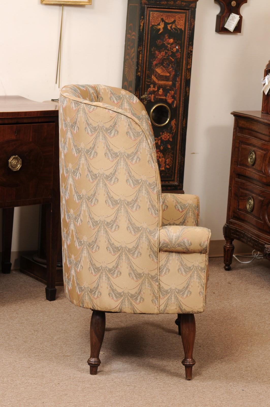 English 19th Century Rosewood Upholstered Barrel Wing Back Chair For Sale 2