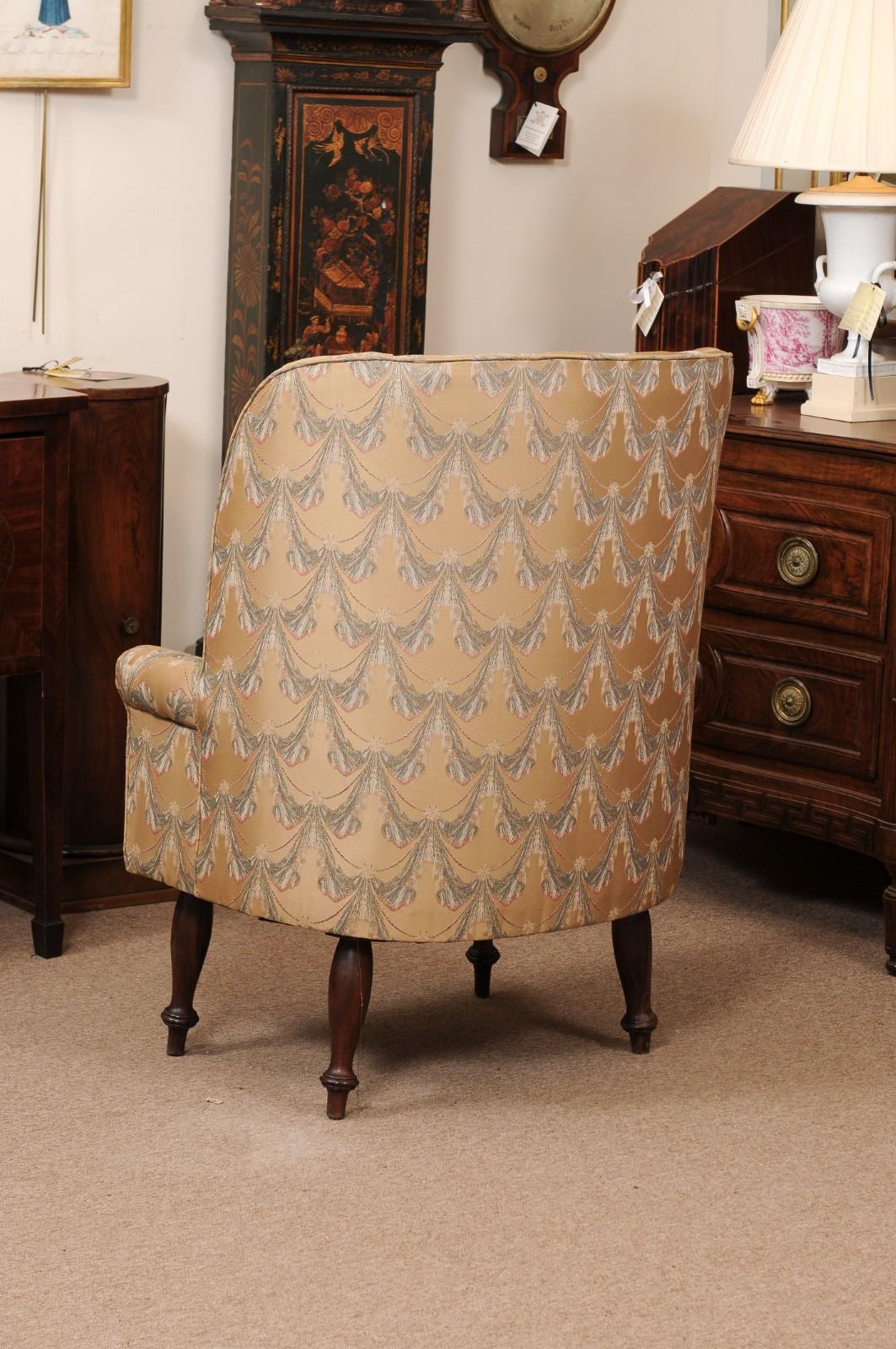 English 19th Century Rosewood Upholstered Barrel Wing Back Chair For Sale 5