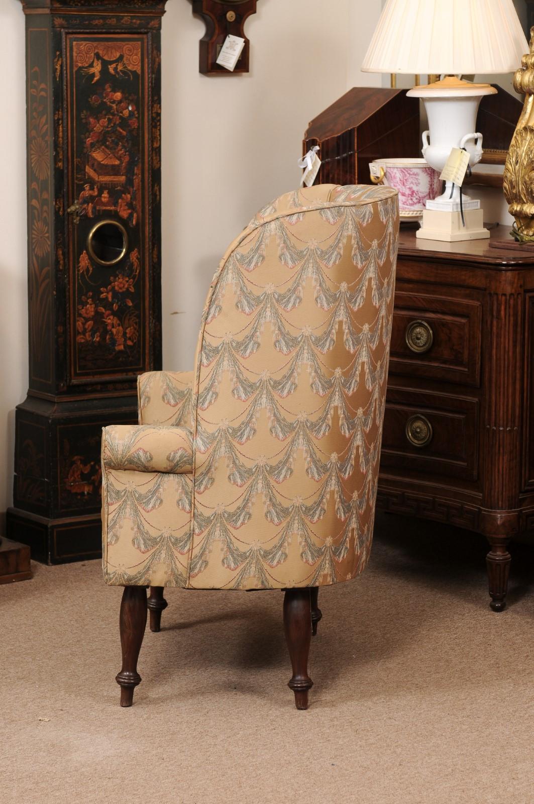 English 19th Century Rosewood Upholstered Barrel Wing Back Chair For Sale 6