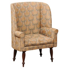 English 19th Century Rosewood Upholstered Barrel Wing Back Chair