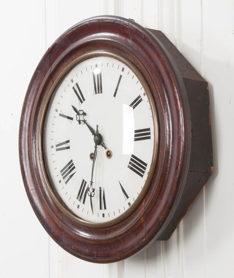 English 19th Century Round Oak Wall Clock at 1stDibs