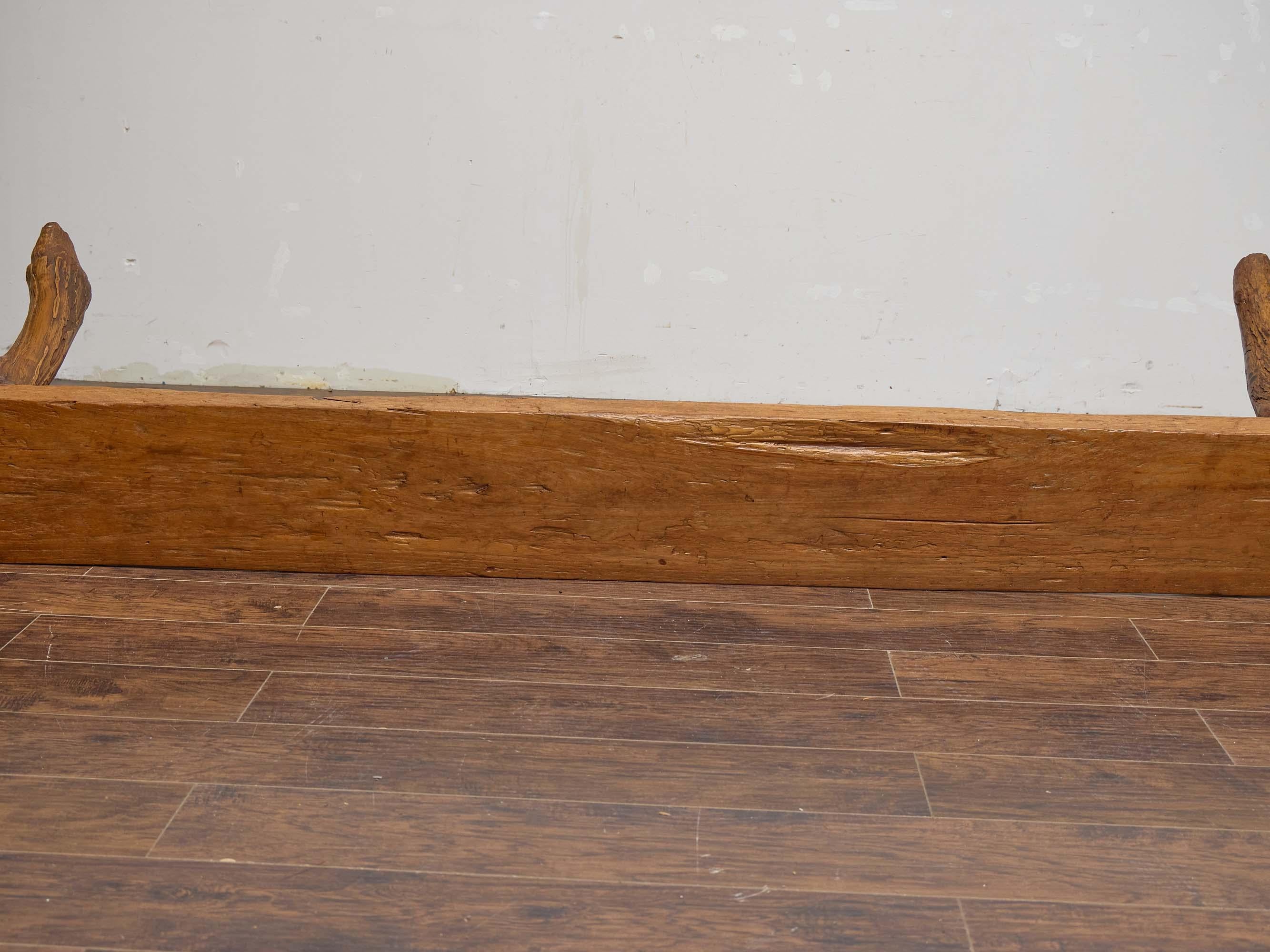 English 19th Century Rustic Elm Bench with Branch-Form Legs For Sale 8