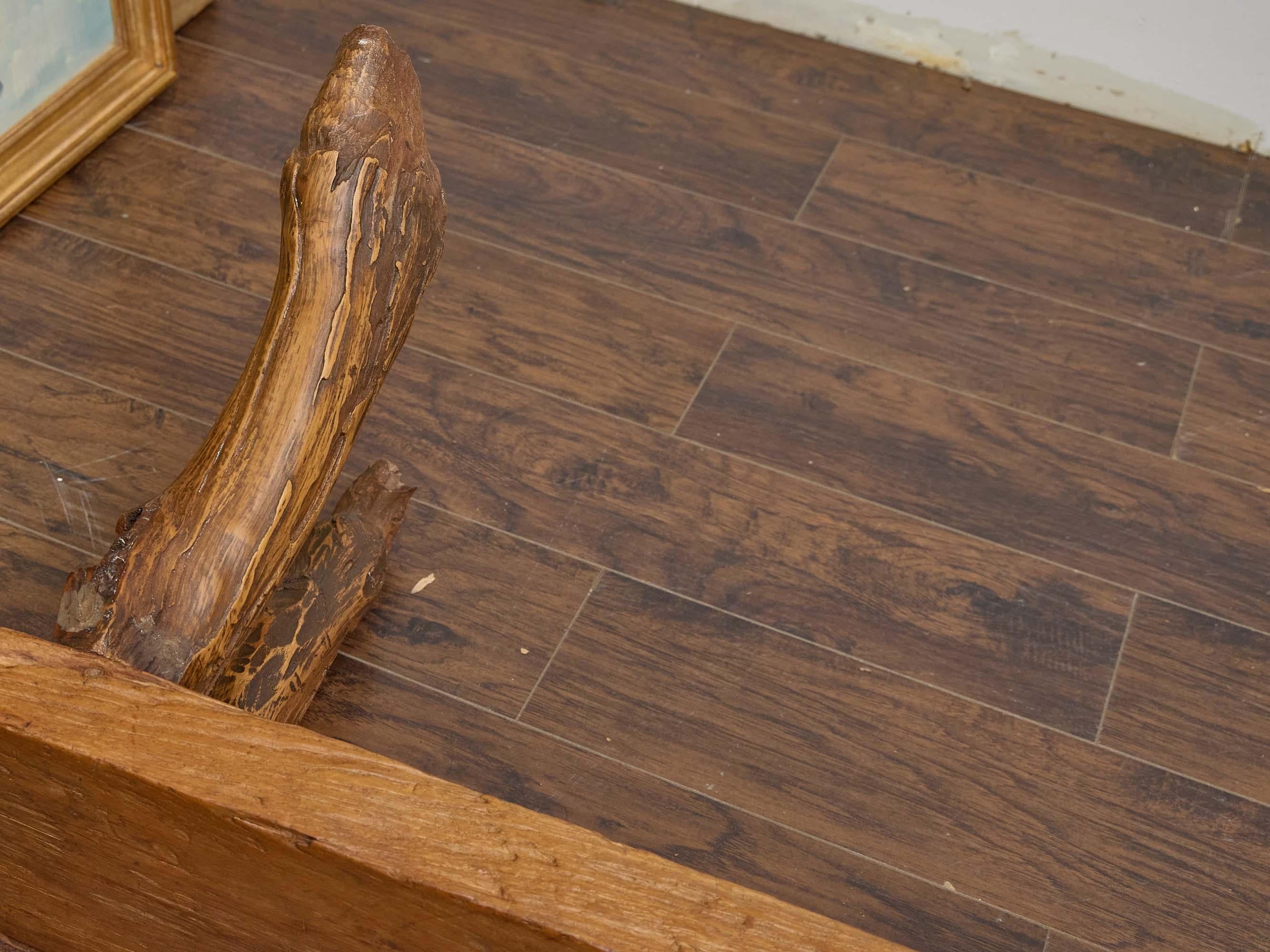 English 19th Century Rustic Elm Bench with Branch-Form Legs For Sale 9