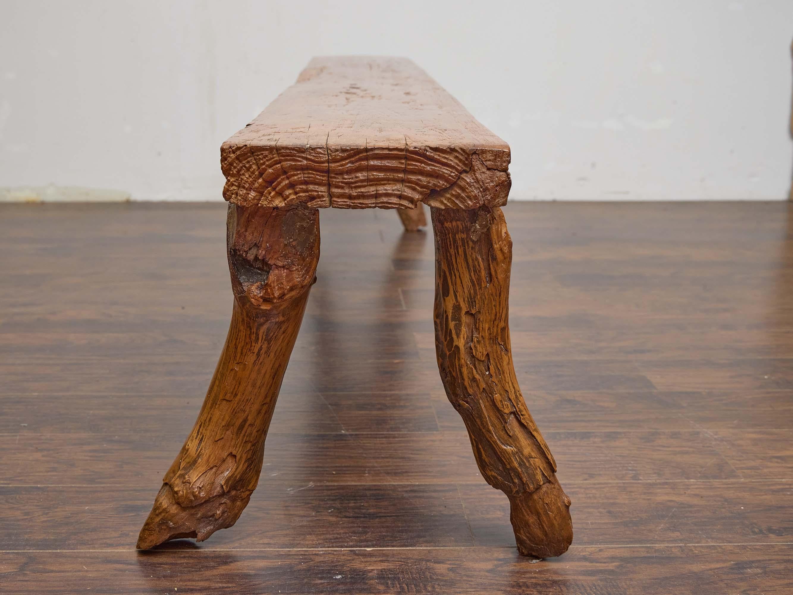 English 19th Century Rustic Elm Bench with Branch-Form Legs For Sale 11