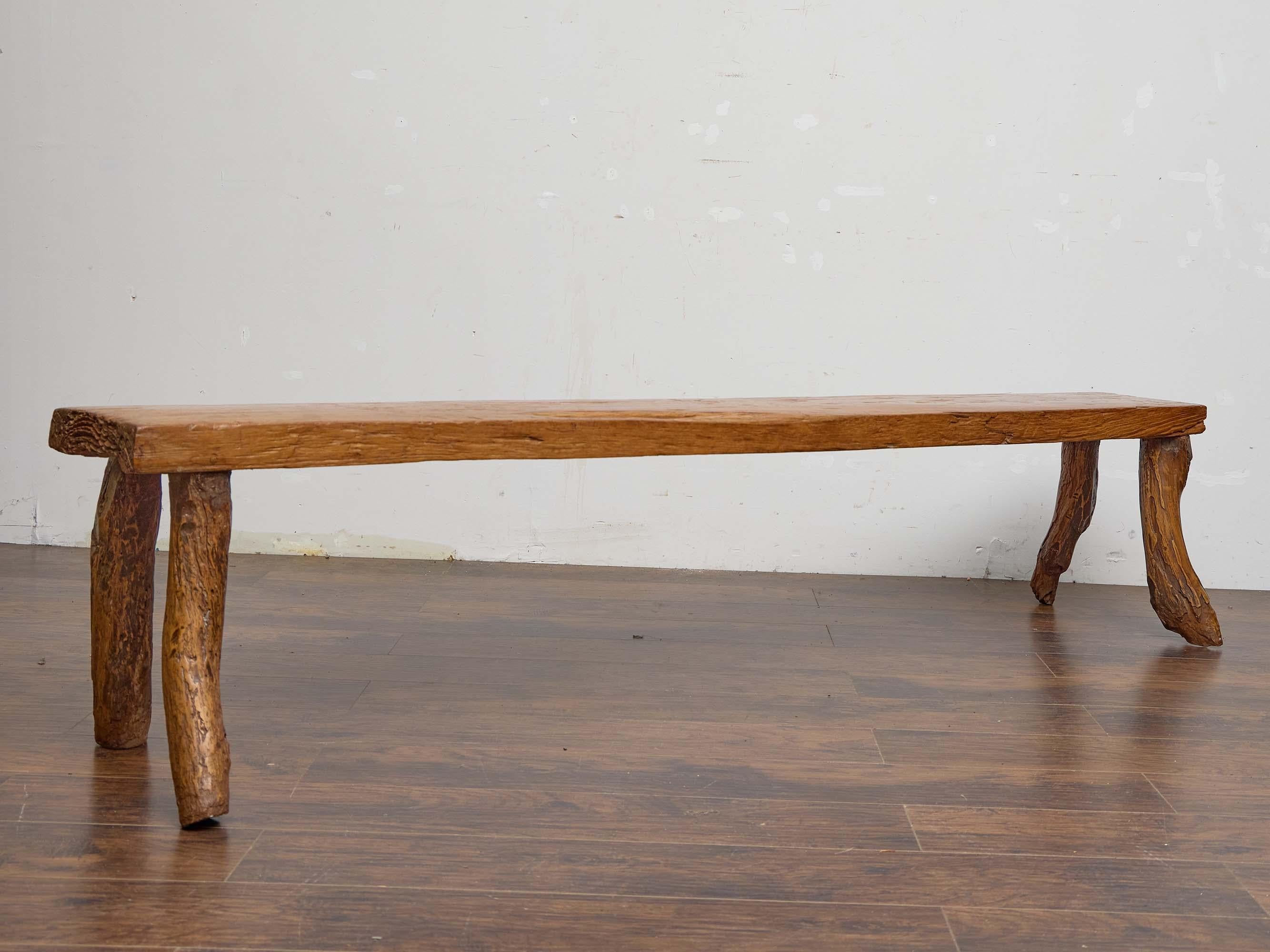 English 19th Century Rustic Elm Bench with Branch-Form Legs In Good Condition For Sale In Atlanta, GA