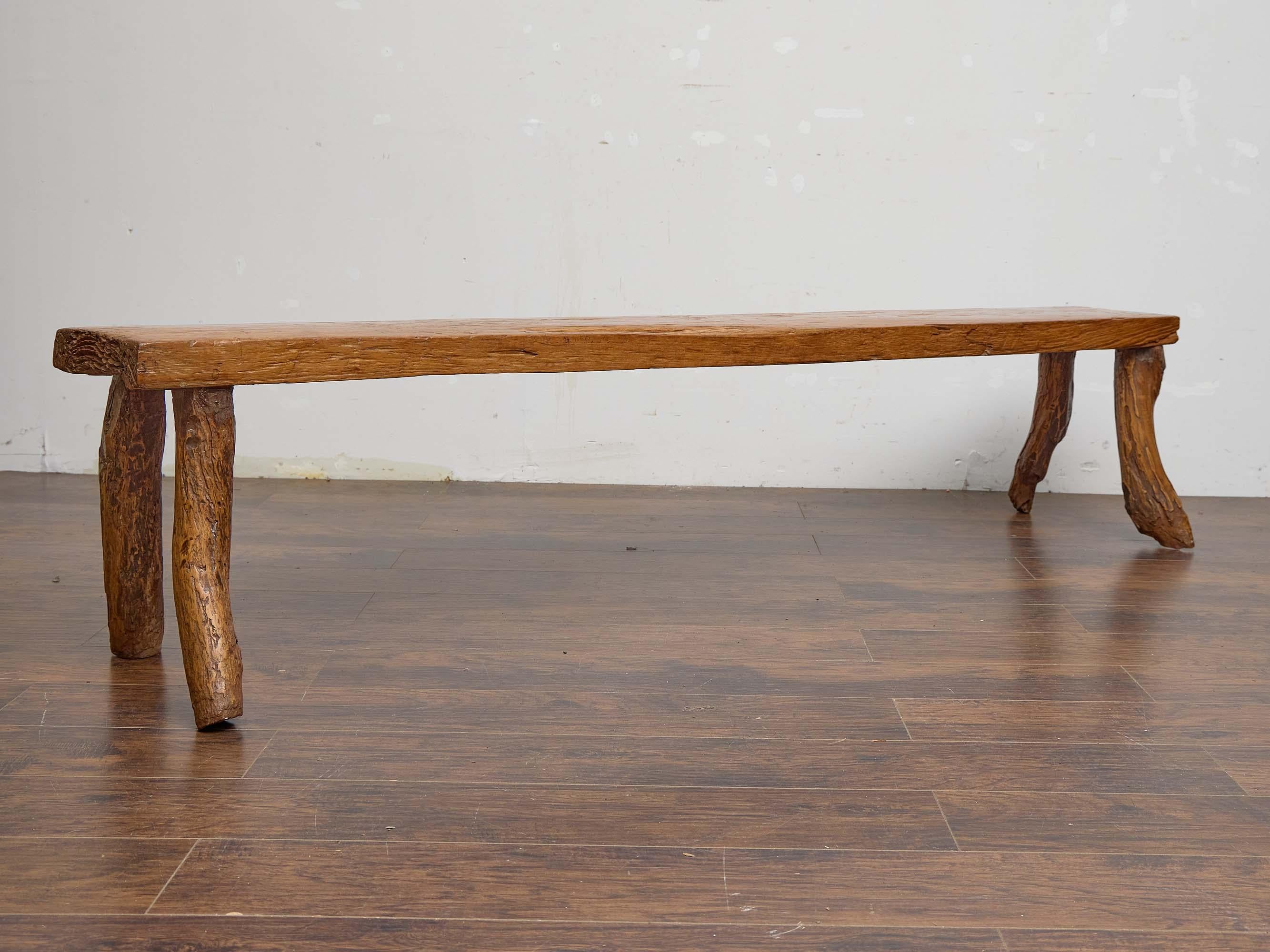 English 19th Century Rustic Elm Bench with Branch-Form Legs For Sale 2