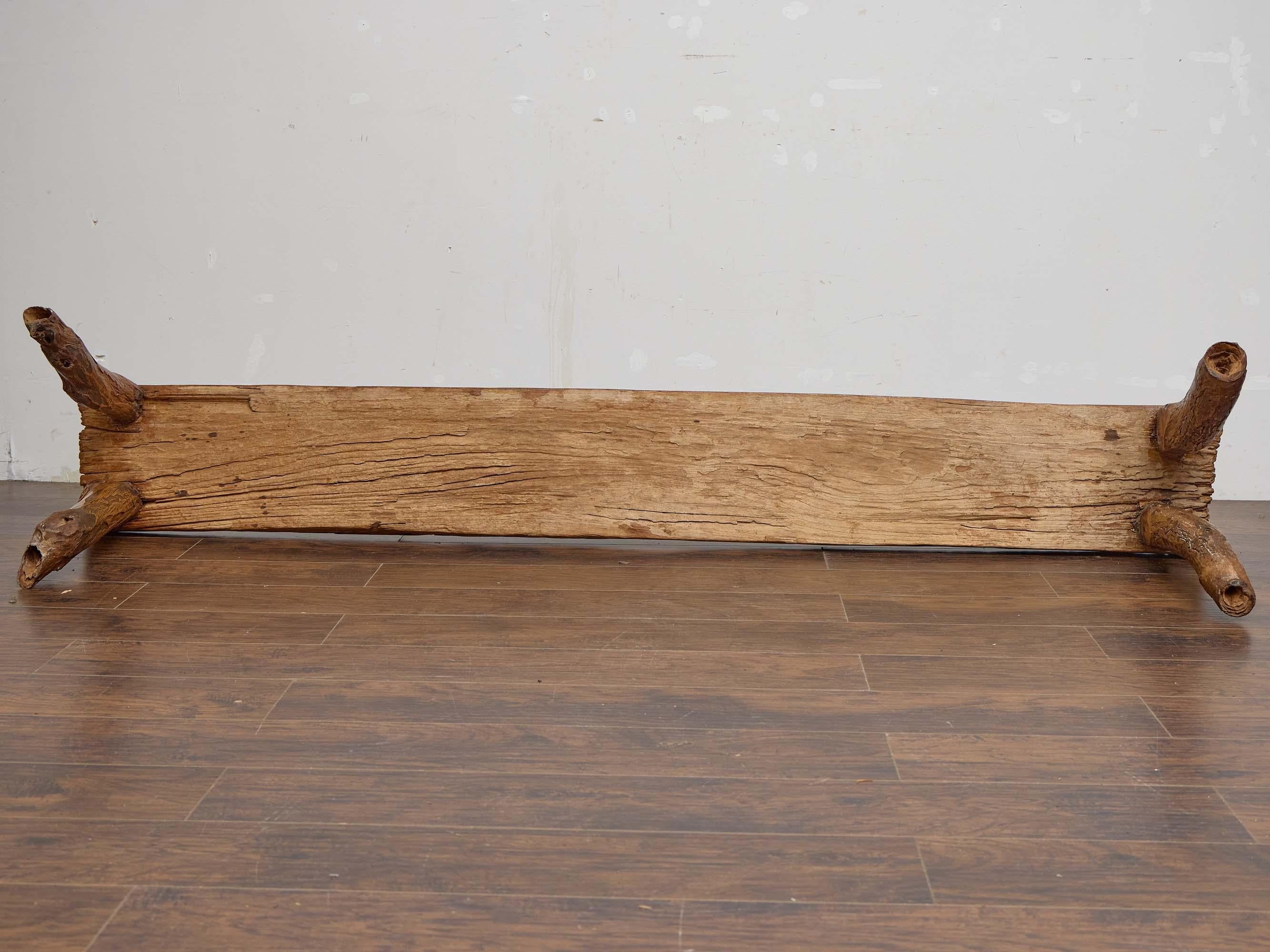 English 19th Century Rustic Elm Bench with Branch-Form Legs For Sale 6