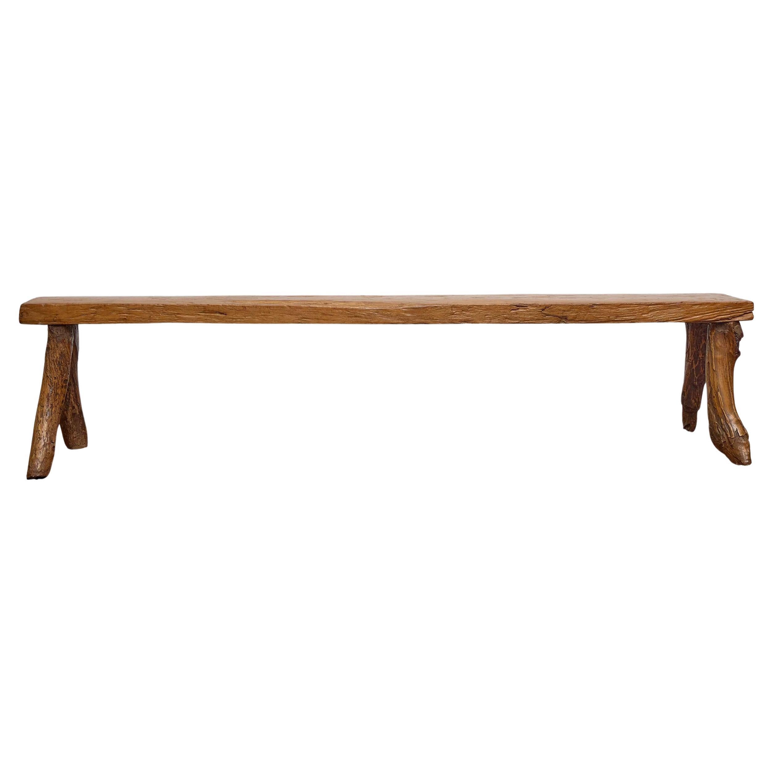 English 19th Century Rustic Elm Bench with Branch-Form Legs