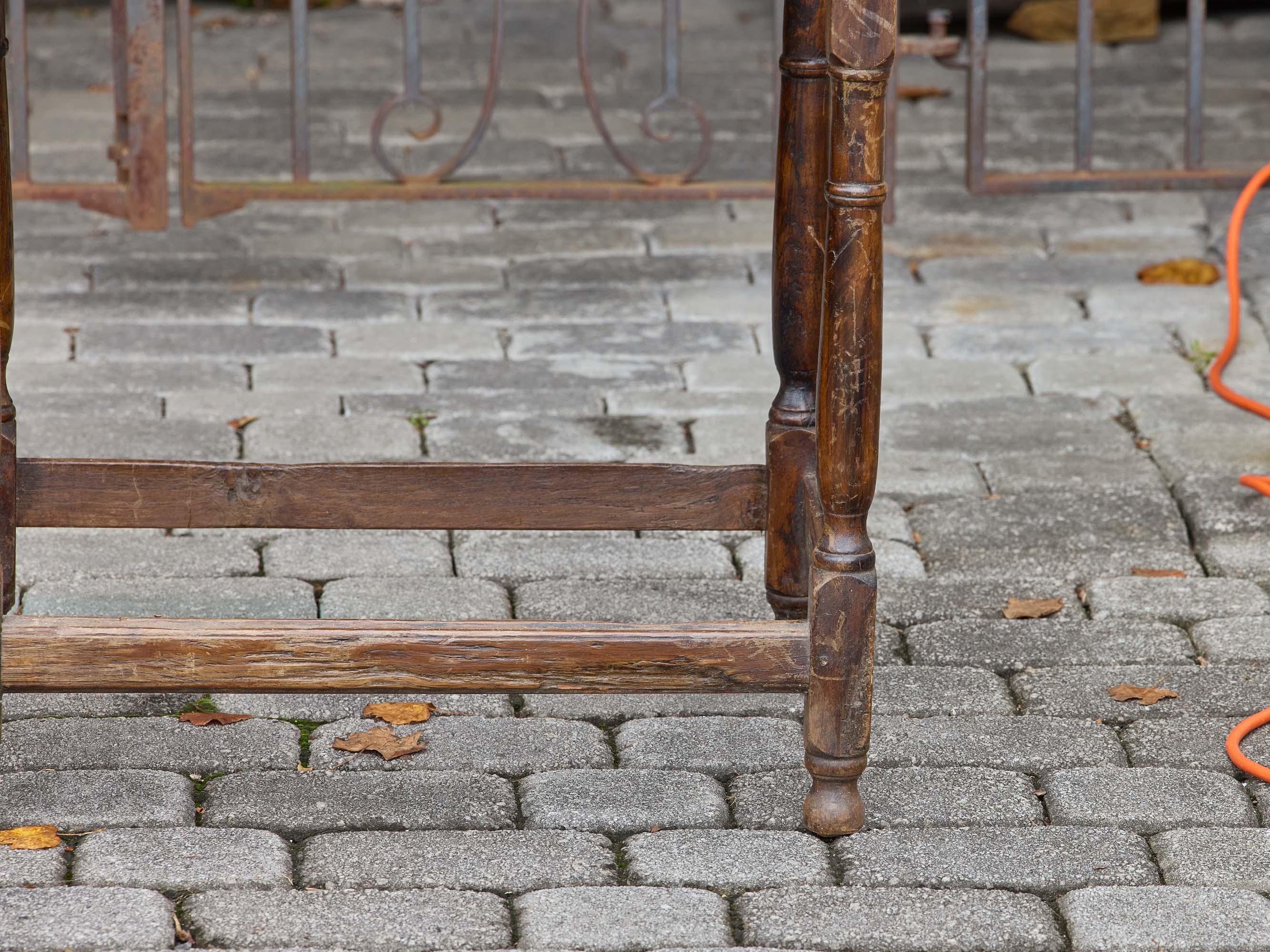 English 19th Century Rustic Elm Table with Drawer and Stretcher Base For Sale 7
