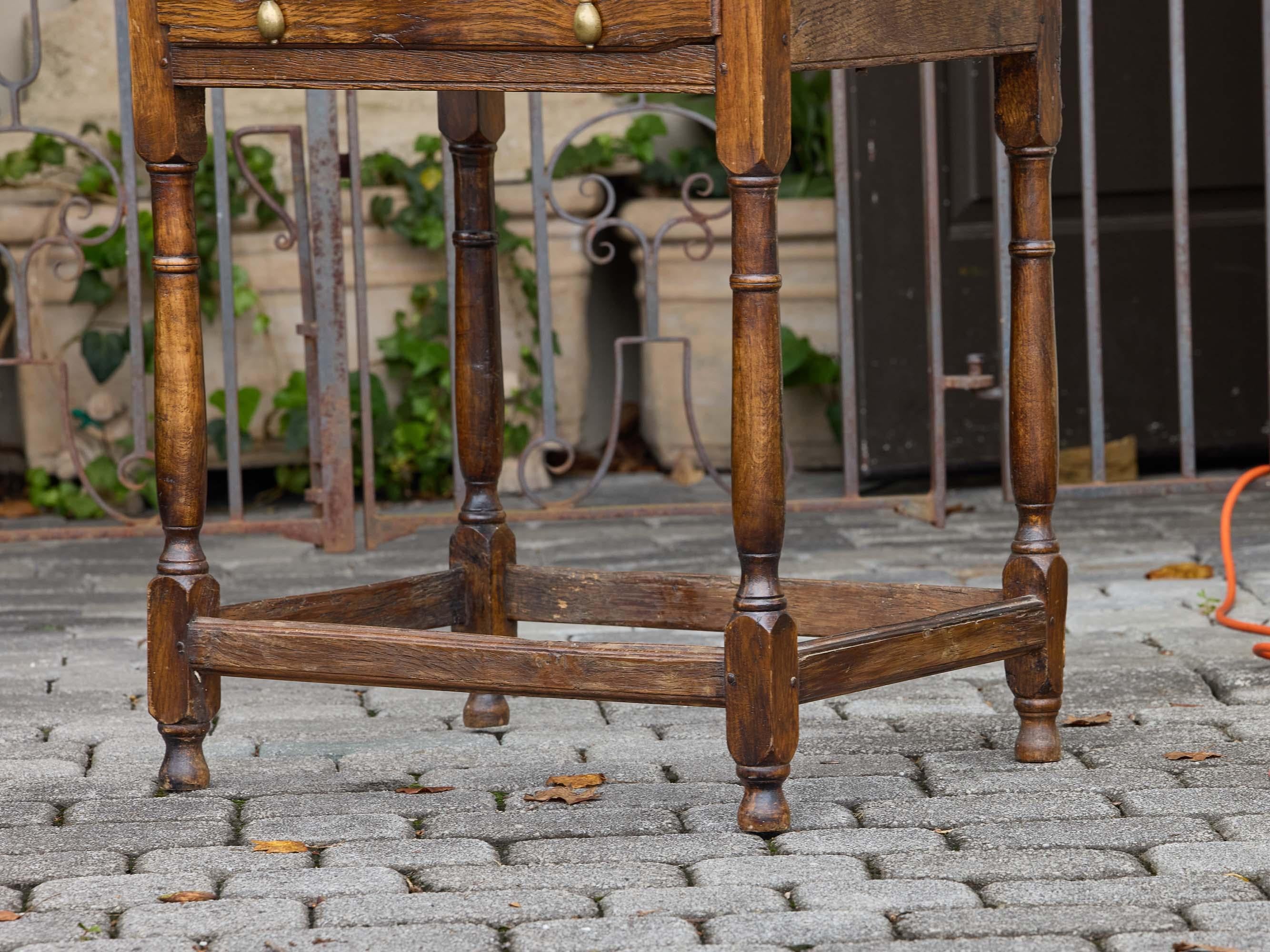 English 19th Century Rustic Elm Table with Drawer and Stretcher Base In Good Condition For Sale In Atlanta, GA