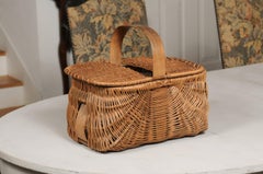 English 19th Century Rustic Wicker Picnic Basket with Removable Lid and Handle