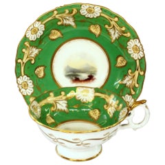 English 19th Century Samuel Alcock Hand-Painted Porcelain Scenic Cup and Saucer