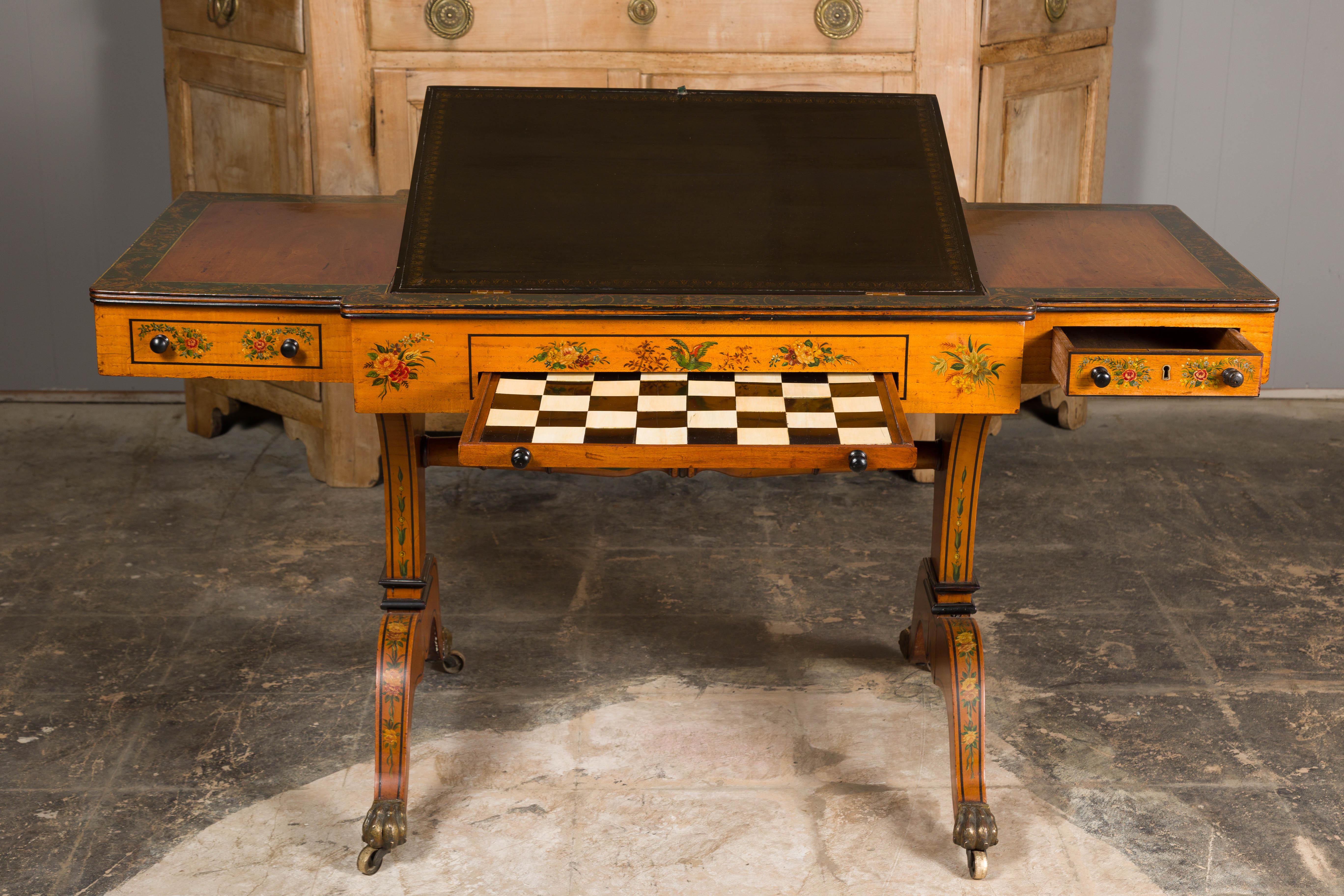 English 19th Century Satinwood Table with Tilt Top Writing Area and Checkerboard For Sale 4