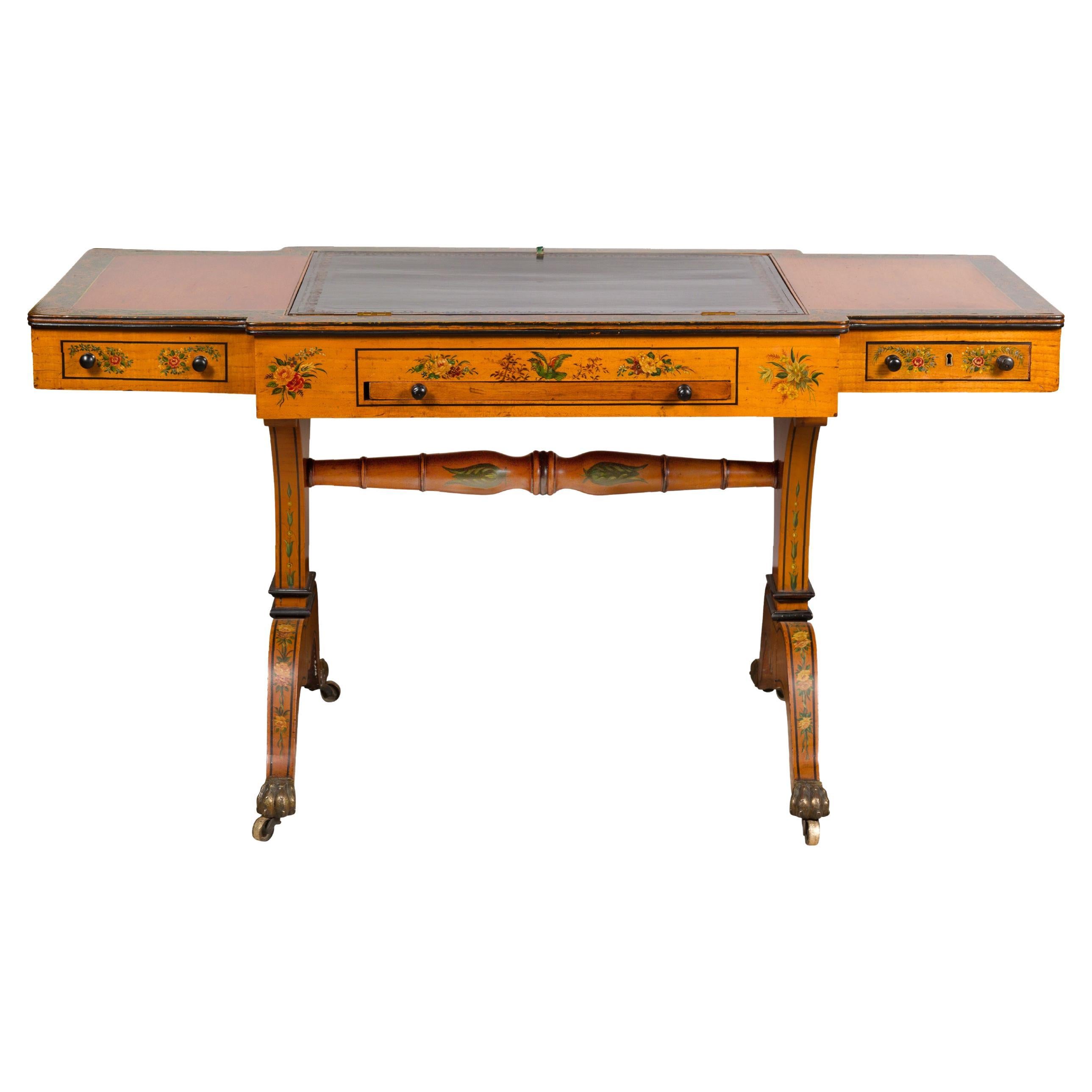 English 19th Century Satinwood Table with Tilt Top Writing Area and Checkerboard