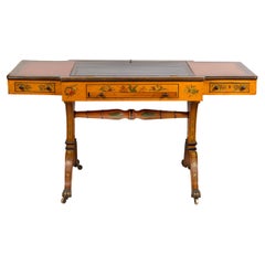 English 19th Century Satinwood Table with Tilt Top Writing Area and Checkerboard