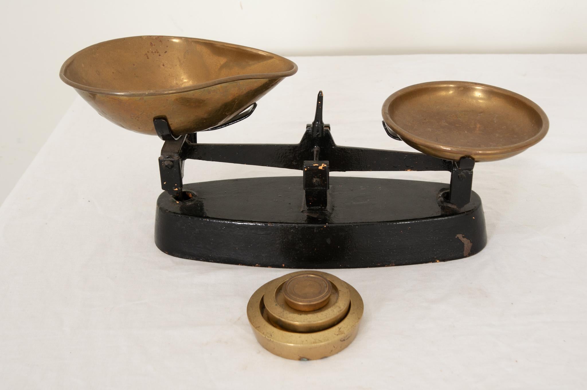 antique weighing scales with weights