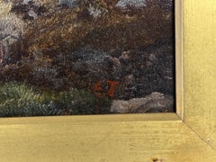 19th century English artist painting a Swiss Lake landscape with boats cottages