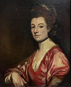 Antique English Oil Painting Portrait of Aristocratic Lady in Gilt Frame