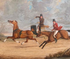 Fine 19th Century English Sporting Painting Horse Race and Competitive Driver