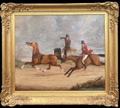 Fine 19th Century English Sporting Painting Horse Race and Competitive Driver