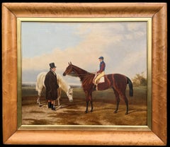 Fine 19th Century English Sporting Portrait of Racehorse with Jockey and Groom