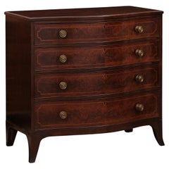 English 19th Century Serpentine Mahogany Chest with String Inlay and Splay Feet