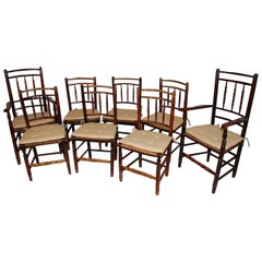 English 19th Century Set of Eight Dales Lancashire Spindleback Dining Chairs