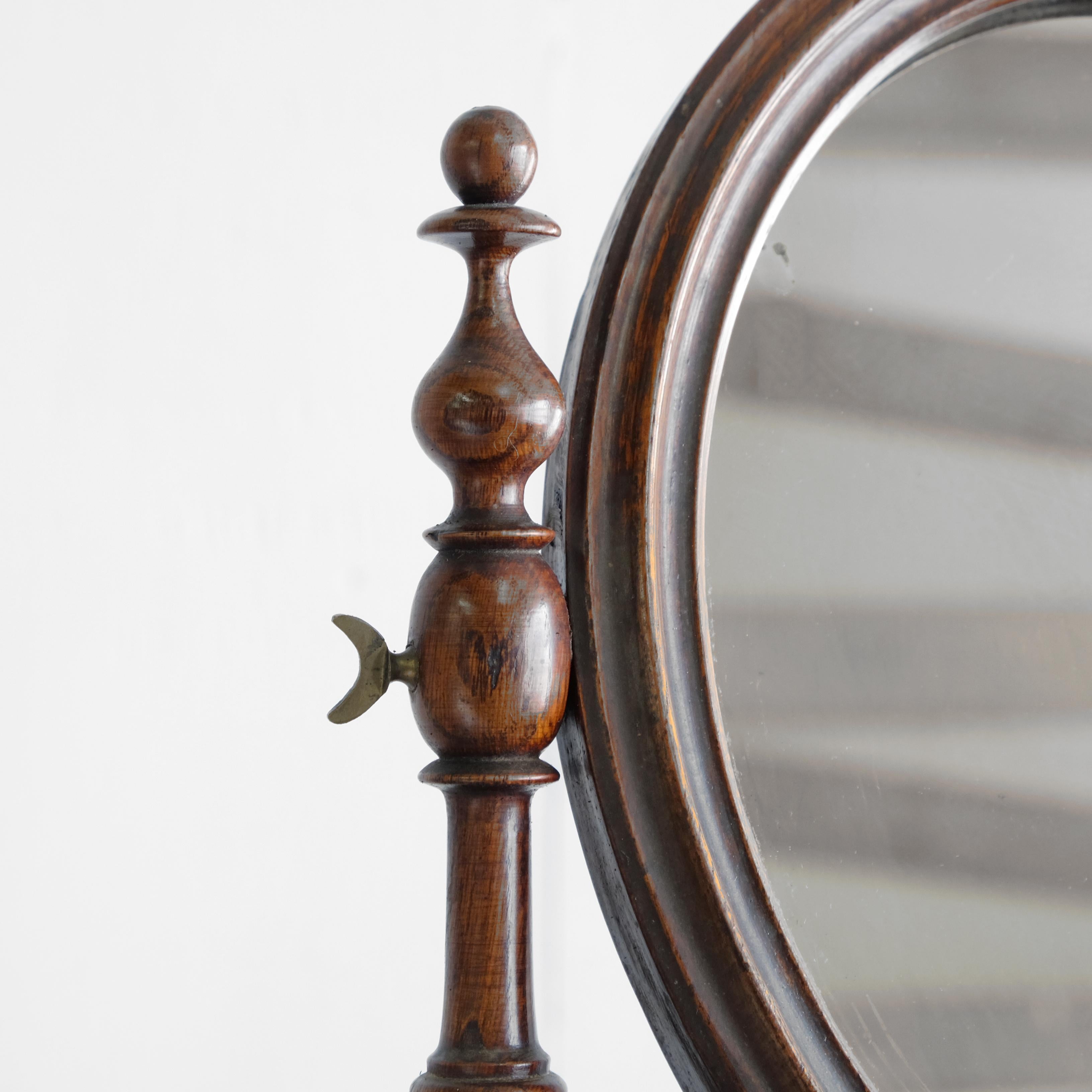 Hand-Crafted English 19th Century Shaving Stand, Mirror & Candle Holders in Faux Bamboo, Oak