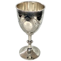 English 19th Century Sheffield Silverplate Hand Engraved Lg. Chalice / Goblet