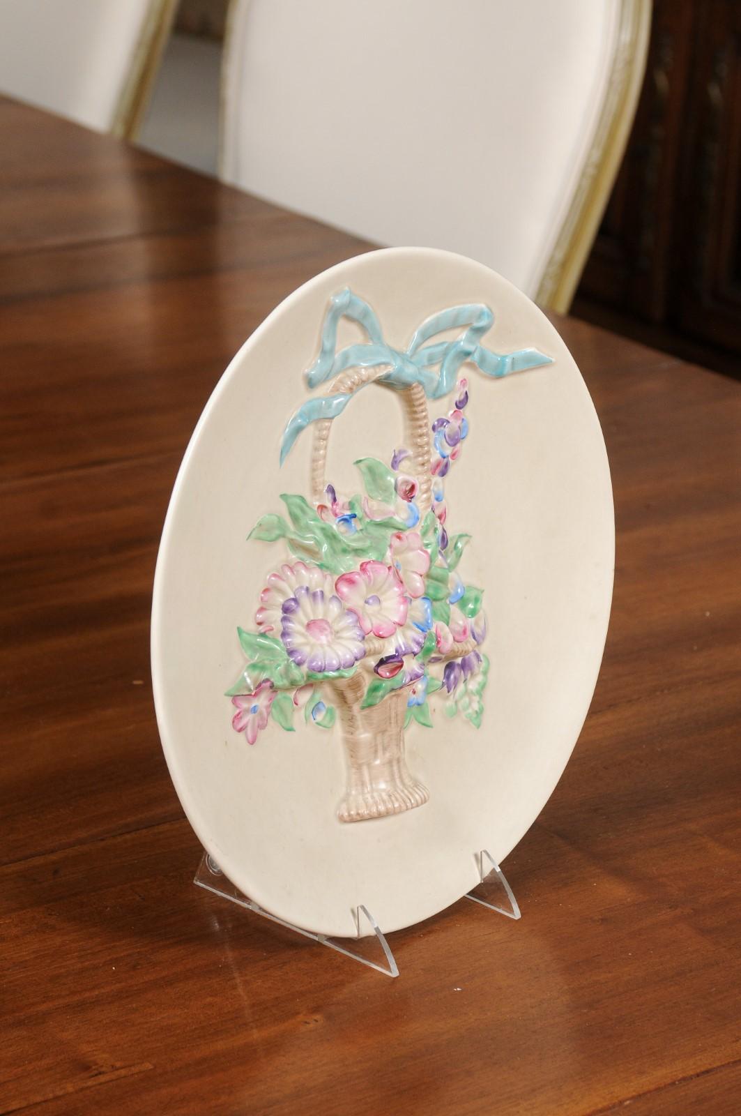 English 19th Century Signed Clarice Cliff Porcelain Plate with Floral Basket 4