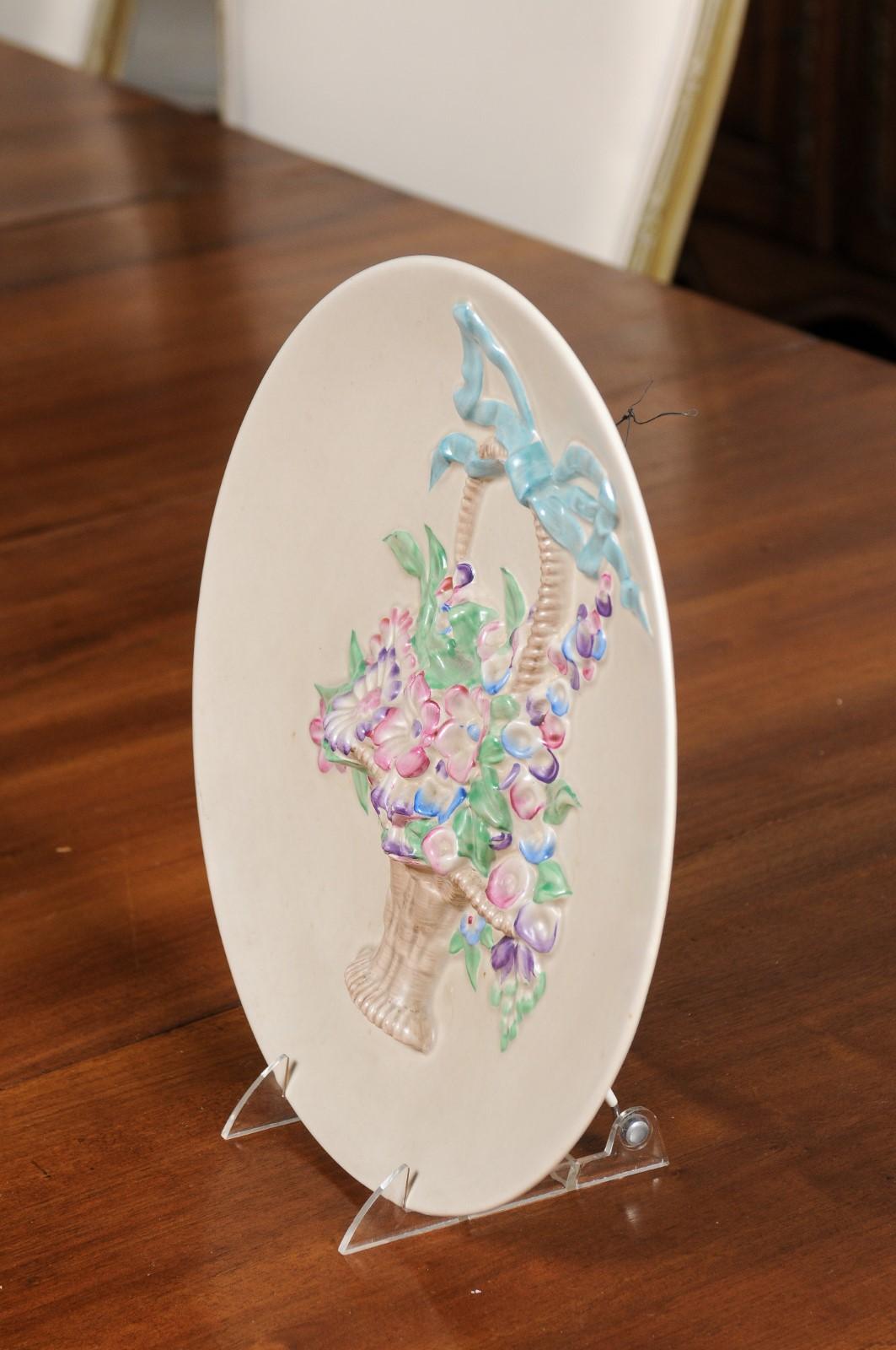 English 19th Century Signed Clarice Cliff Porcelain Plate with Floral Basket 5