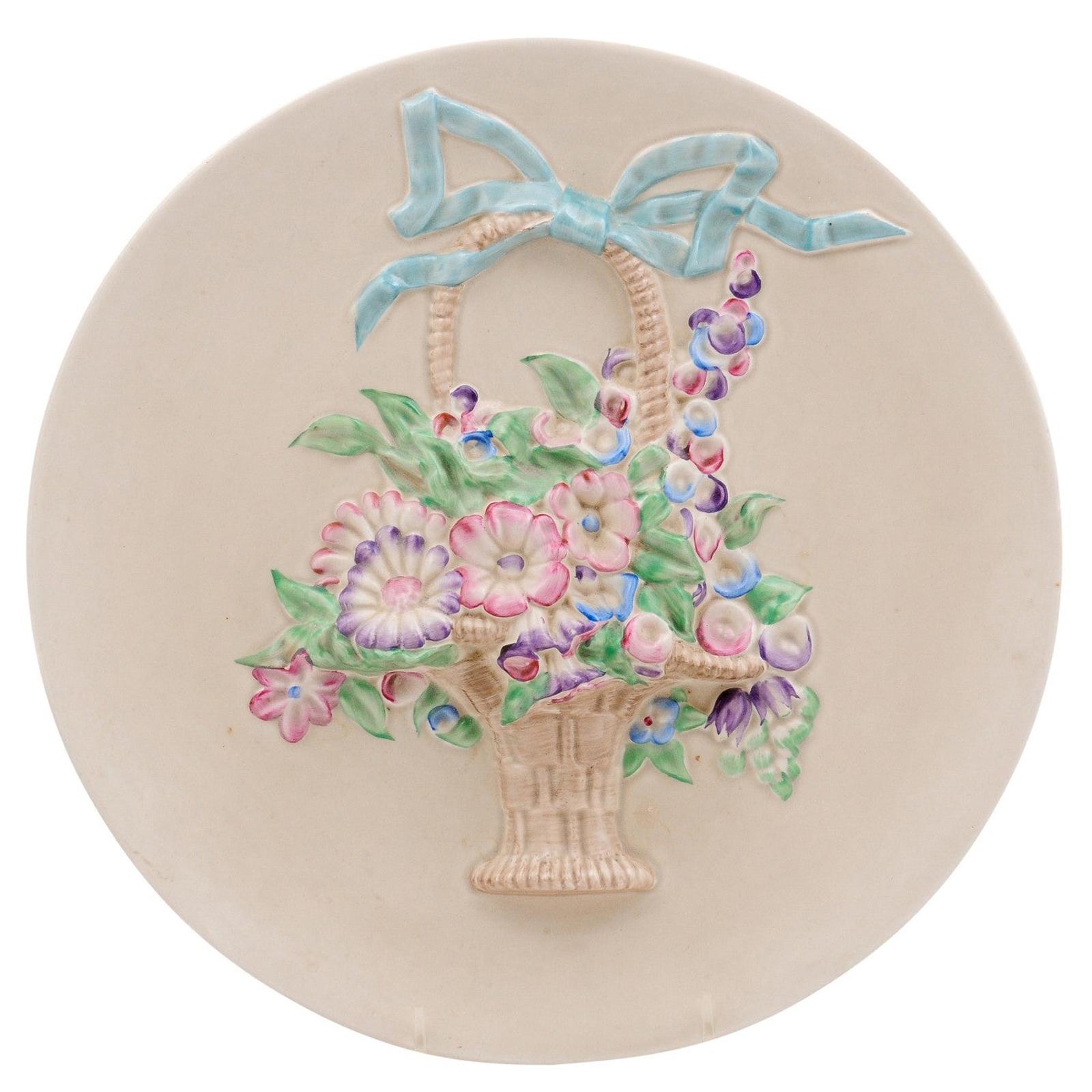 English 19th Century Signed Clarice Cliff Porcelain Plate with Floral Basket
